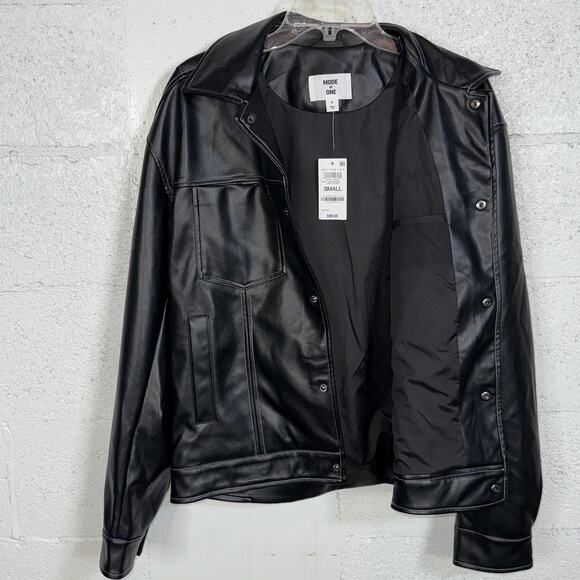 Mode of One Men's Faux-Leather Trucker Jacket, Deep Black small, $100 - Picture 8 of 9